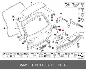 BMW X3 E83 ручка багажной двери с кнопкой 51 13 3 403 611 BMW