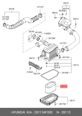 Hyundai Porter II 05- Фильтр воздушный 281134F000 HYUNDAI KIA