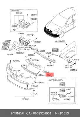 Hyundai Elantra 07- Заглушка ПТФ левый 865232H001 HYUNDAI KIA
