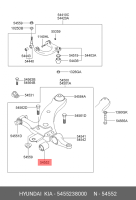 Hyundai SonataEF Сайлентблок перед рычага нижнего внешний (в амортизатор) 5455238000 HYUNDAI KIA
