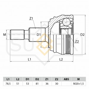 Skoda Octavia 09.96-09.10 - шрус наружный 36x53x30 ST-1016 SUFIX