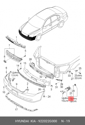 Kia Magentis Фара ПТФ Правая 922022G000 HYUNDAI KIA