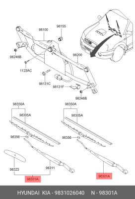 Hyundai SantaFe 00 Поводок стеклочистителя (водитель) 9831026040 HYUNDAI KIA