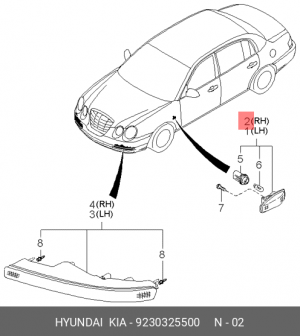 Hyundai Getz Повторитель поворота (белый) 9230325500 HYUNDAI KIA
