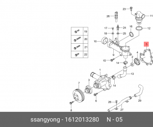 SS Musso/Rexton/Kyron/Actyon 2.0,2.3 б прокладка помпы 1612013280 SSANG YONG