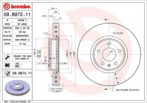 Диск торм. пер. вент.[320x30] 5 отв. 09.B972.11 BREMBO