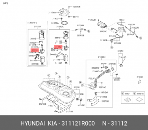 Hyundai Solaris->17/Rio 12 -/Sportage 10- (VIN), SorentoXM 2.4б 12- Фильтр топли 31112-1R000 HYUNDAI KIA