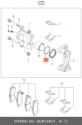 Кольцо уплотнительное поршня тормозного суппорта 0K2N133671 HYUNDAI KIA