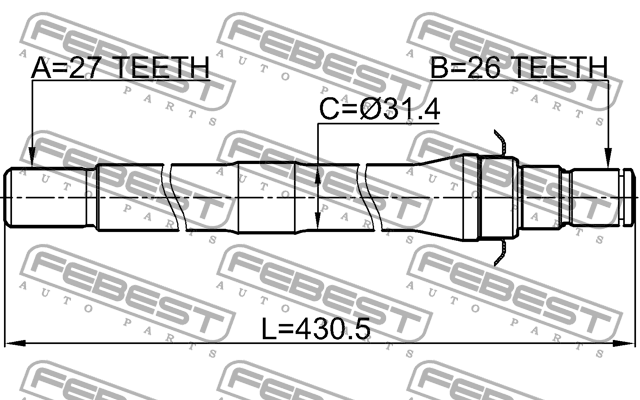 ПОЛУОСЬ ПРАВАЯ 27X430X26 (Полуось HYUNDAI IX35/TUCSON/KIA SPORTAGE 10-2016) 2212-SP4WDAT FEBEST