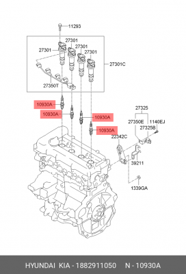 Hyundai Elantra 1.6 06-09/Kia Ceed 06-09 свеча зажигания ZFR5F-11 18829-11050 HYUNDAI KIA