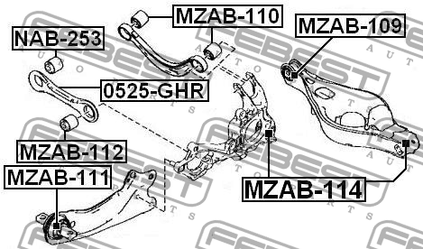Mazda 6 сайлентблок сход развального  рычага MZAB-112 FEBEST