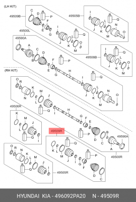Hyundai SantaFe 10-12 2,4б Пыльник ШРУСа наруж.+ внутр прав 49609-2PA20 HYUNDAI KIA
