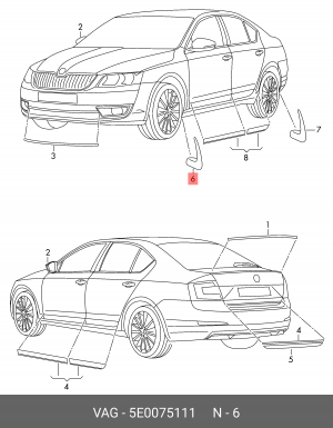 Skoda Octavia A7 к-т передних брызговиков 5E0 075 111 VAG