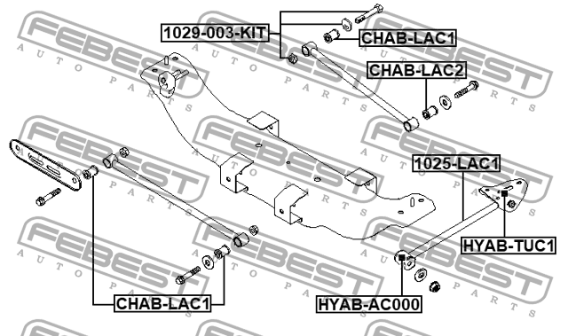 Chevrolet Lacetti болт задний развальный + гайка, шайба 1029-003-KIT FEBEST