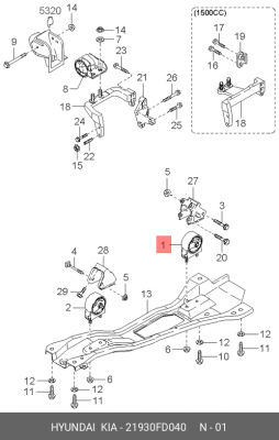 Kia rio 02-05 опора двигателя зад 21930FD040 HYUNDAI KIA