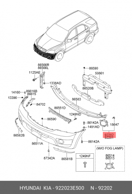 Kia Sorento 06- Фара ПТФ правая 922023E500 HYUNDAI KIA