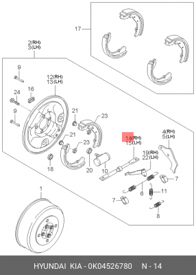 Kia Sportage 98-05 регулятор бараб колодок зад прав 0K04526780 HYUNDAI KIA