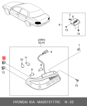 Hyundai/Kia - клипса крепления заднего фонаря верхняя MA00151179C HYUNDAI KIA