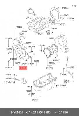 Hyundai В4BH Крышка ремня ГРМ нижняя 2135042500 HYUNDAI KIA