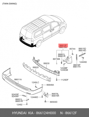 Hyundai Grand Starex Часть заднего бампера левая (вставка) 866124H000 HYUNDAI KIA