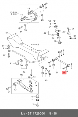 Hyundai Accent00- Болт крепления рычага заднего продольного ПЕРЕДНИЙ 5511729000 HYUNDAI KIA