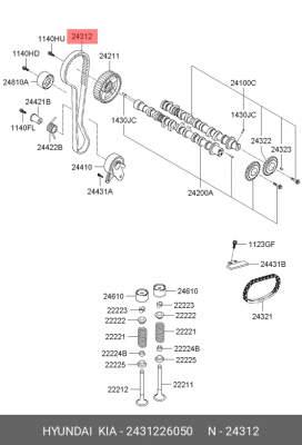 Hyundai AccentDOHC/Verna06-/GetzDOHC/Elantra1.6 00-06/Rio06-11 Ремень ГРМ 24312-26050 HYUNDAI KIA