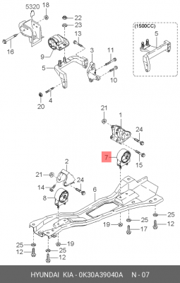Kia Rio 00-02 1.5АКПП опора двигателя зад 0K30A39040A HYUNDAI KIA