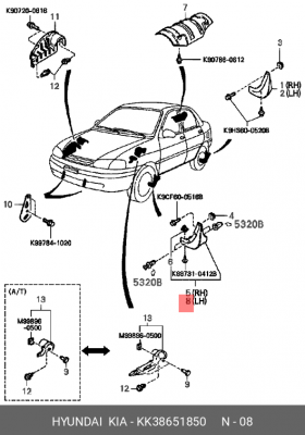 Брызговик передний левый KK38651850 HYUNDAI KIA