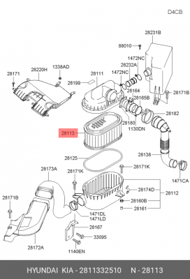 Hyundai Hyundai H1/Starex 00-06 2.4б воздушный фильтр 2811332510 HYUNDAI KIA