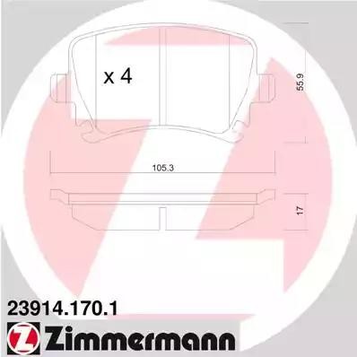 AUDI A3/A4/A6 03- колодки тормозные задние 23914.170.1 ZIMMERMANN
