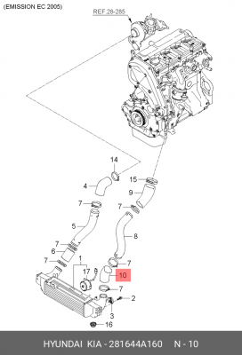 Шланг системы охлаждения 281644A160 HYUNDAI KIA