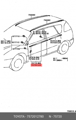 Toyota молдинг бокового водительского стекла 75720-12780 TOYOTA