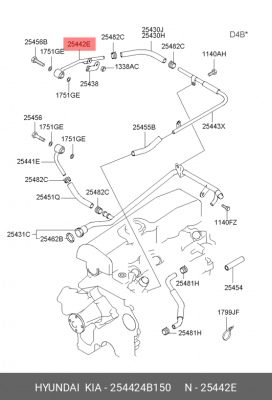 Porter трубка охлаждения турбины 254424B150 HYUNDAI KIA