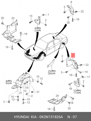 Kia Spectra Подкрылок задний левый 0K2N151826A HYUNDAI KIA