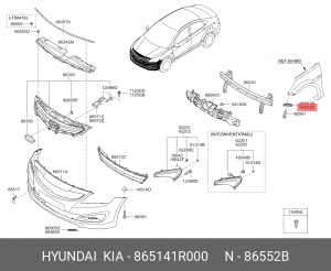Hyundai Solaris 10-17 кронштейн перед бампера ПРАВ(к крылу) 865141R000 HYUNDAI KIA