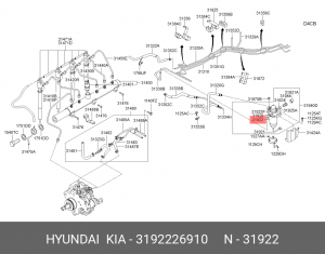 Hyundai SantaFe00-06/Sorento 2,5D/H1 03-06 D4CB (8мм)фильтр топливный 3192226910 HYUNDAI KIA