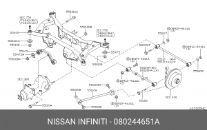 Nissan X-Trail T30 болт крепления задних поперечных рычагов внутренний 080244651A NISSAN INFINITI