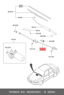 Hyundai Accent Трапеция стеклоочистителя 9820025001 HYUNDAI KIA