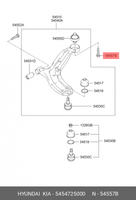 Hyundai Accent Болт переднего рычага в большой сайлентблок 5454725000 HYUNDAI KIA