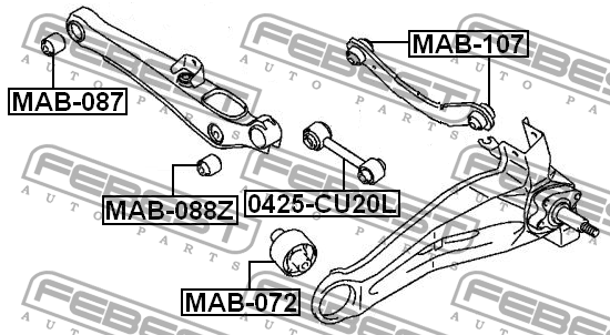 MITSUBISHI LANCER 9, 10, ASX, OUT сайлентблок заднего серповидного рычага MAB-107 FEBEST