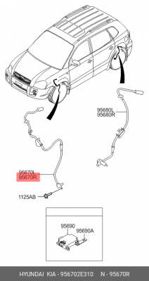 Hyundai Tucson Датчик ABS передний правый 956702E310 HYUNDAI KIA