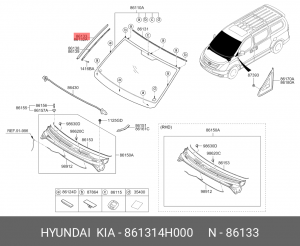 Hundai H1 07- молдинг стекла 861314H000 HYUNDAI KIA