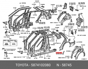 Toyota Auris наклейка антигравийная правая на крыло 58741-02080 TOYOTA