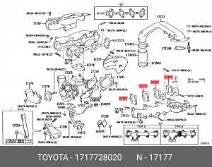 Toyota Avensis/Camry/Previa/RAV 4 2.0/2.4 mot.1AZ/2AZ 00- прокладка впускного ко 17177-28020 TOYOTA