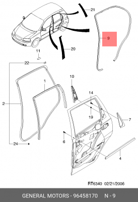 Chevrolet Aveo T200 Уплотнитель задней двери 96458170 GENERAL MOTORS