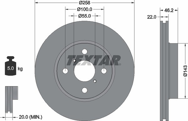 Toyota Yaris 05- диск тормозной передний 92164200 TEXTAR