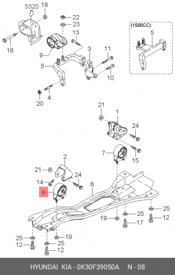 Kia Rio 00-02 1.5АКПП опора двигателя перед 0K30F39050A HYUNDAI KIA