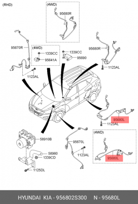 Kia Sportage 11- 2WD датчик АБС зад лев 956802S300 HYUNDAI KIA