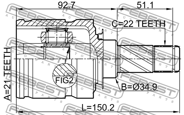 Opel Corsa D шрус внутрений  21X34.9X22 1811-Z12 FEBEST