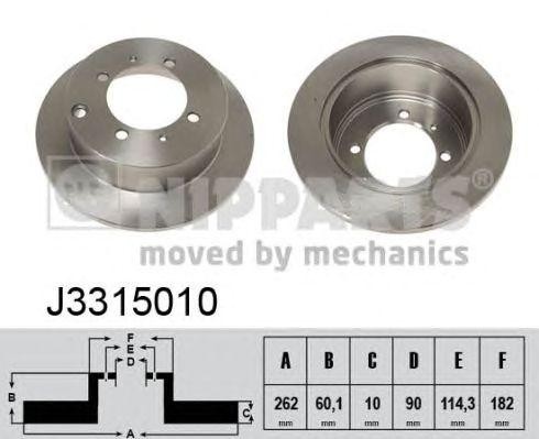 Диск тормозной MITSUBISHI LANCER 1.3/1.6/2.0 01>/GALANT 1.8/2.0 92>04 задний (Ди J3315010 H B JAKOPARTS NIPPARTS